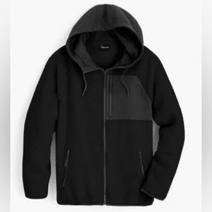 J.Crew Mens Sherpa Zip-Front Hooded Jacket Large Black NWT